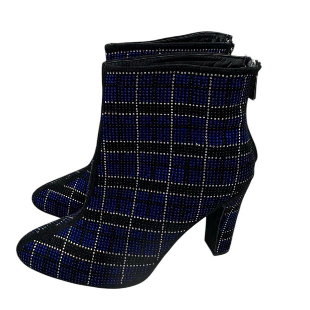 *NWOB Cape Robbin Mona Ankle Boots Womens 10 Blue Black Rhinestone Geo Heeled - Picture 5 of 13